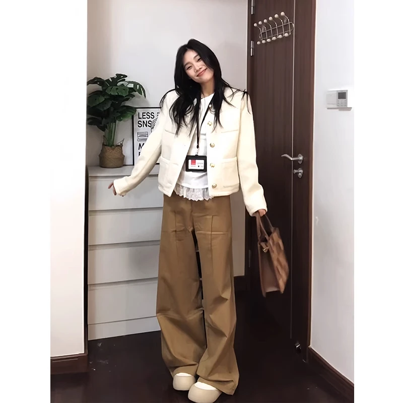 白色粗花呢小香风外套女2025年秋季新款短款气质小个子休闲上衣