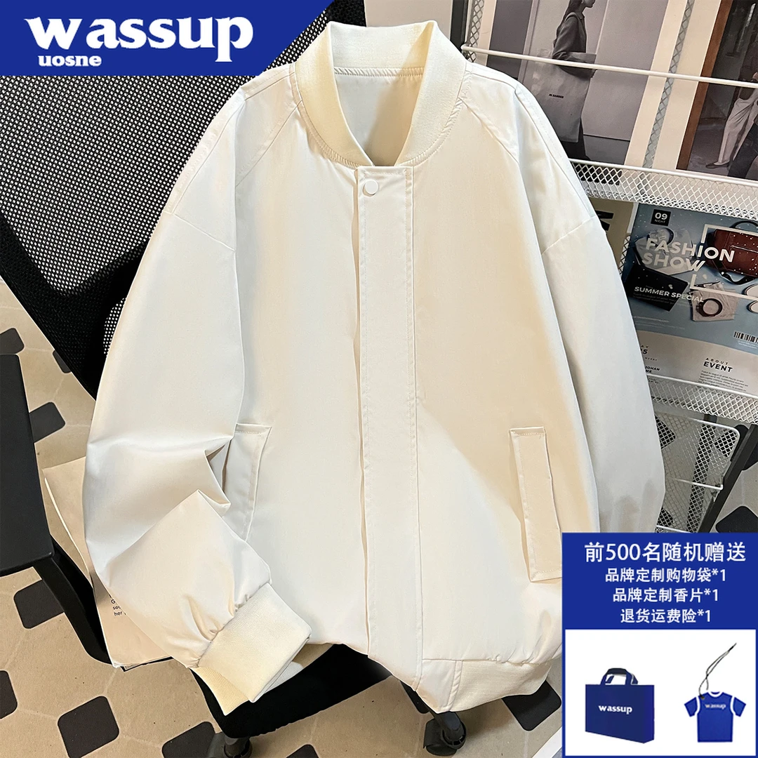 WASSUP UOSNE美式潮流立领飞行夹克男生秋季新款ins简约纯色外套