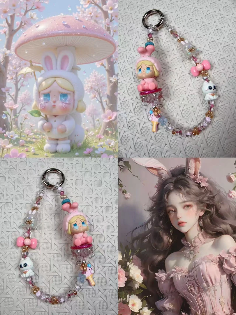 A005LALA原创进口米珠正版萌粒［粉兔坐坐］手机链