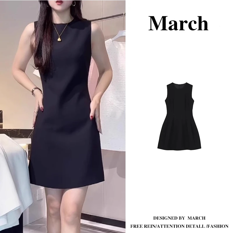 大码胖MM气质黑色连衣裙夏季2025新款收腰显瘦无袖背心女装-5854