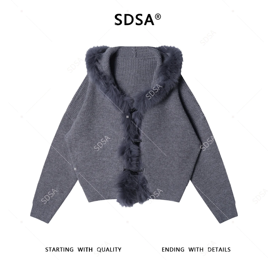 SDSA男士秋冬新款痞帅男装潮牌毛领拼接连帽毛衣慵懒风气质宽松