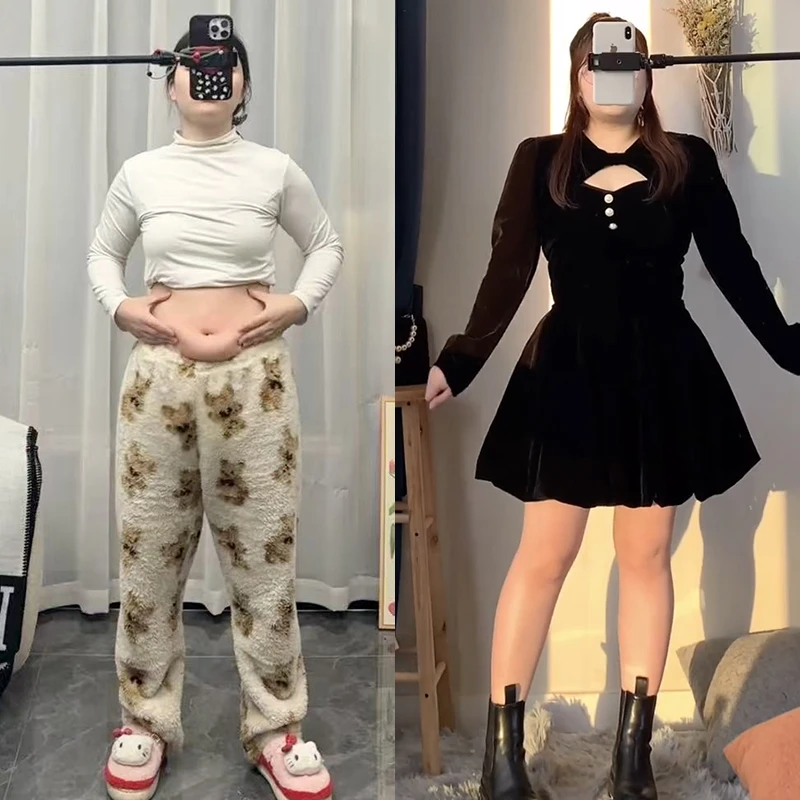 大码女装法式赫本风金丝绒连衣裙秋冬新款胖MM气质黑色吊带小黑裙