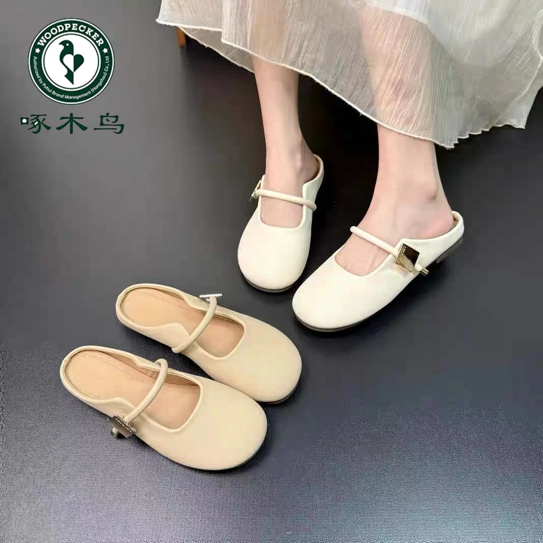 啄木鸟软底包头半拖鞋女外穿2025春夏季平底孕妇一脚蹬半托鞋单鞋
