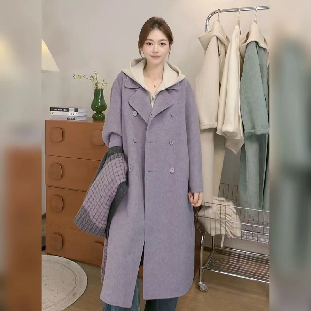 伊迪卡羊毛大衣韩系百搭中长款大衣女士秋冬款小个子双面毛呢外套