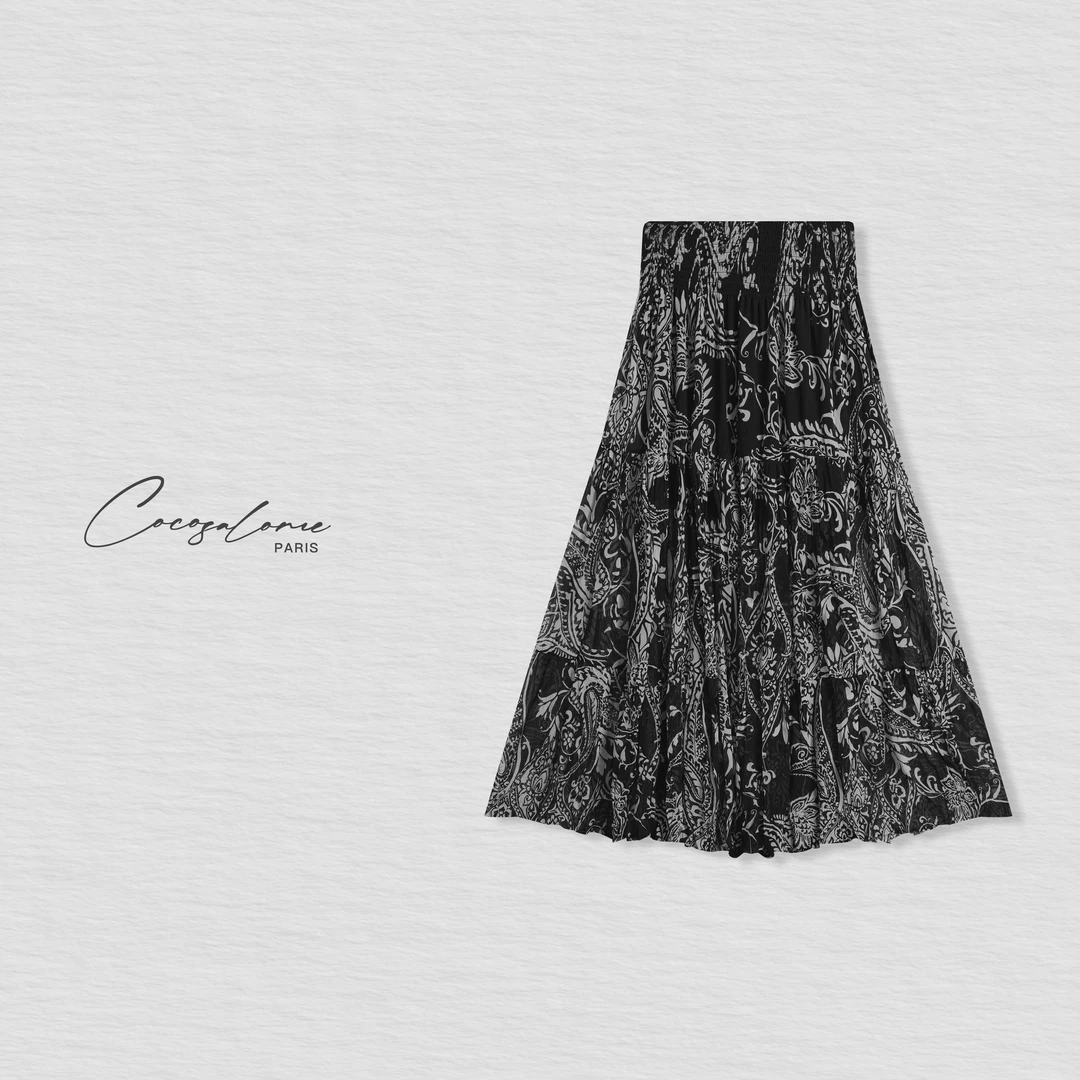 韩彬彬"腰果花裙"夏季国风水墨印染高腰显腿长碎花半身裙1249-2