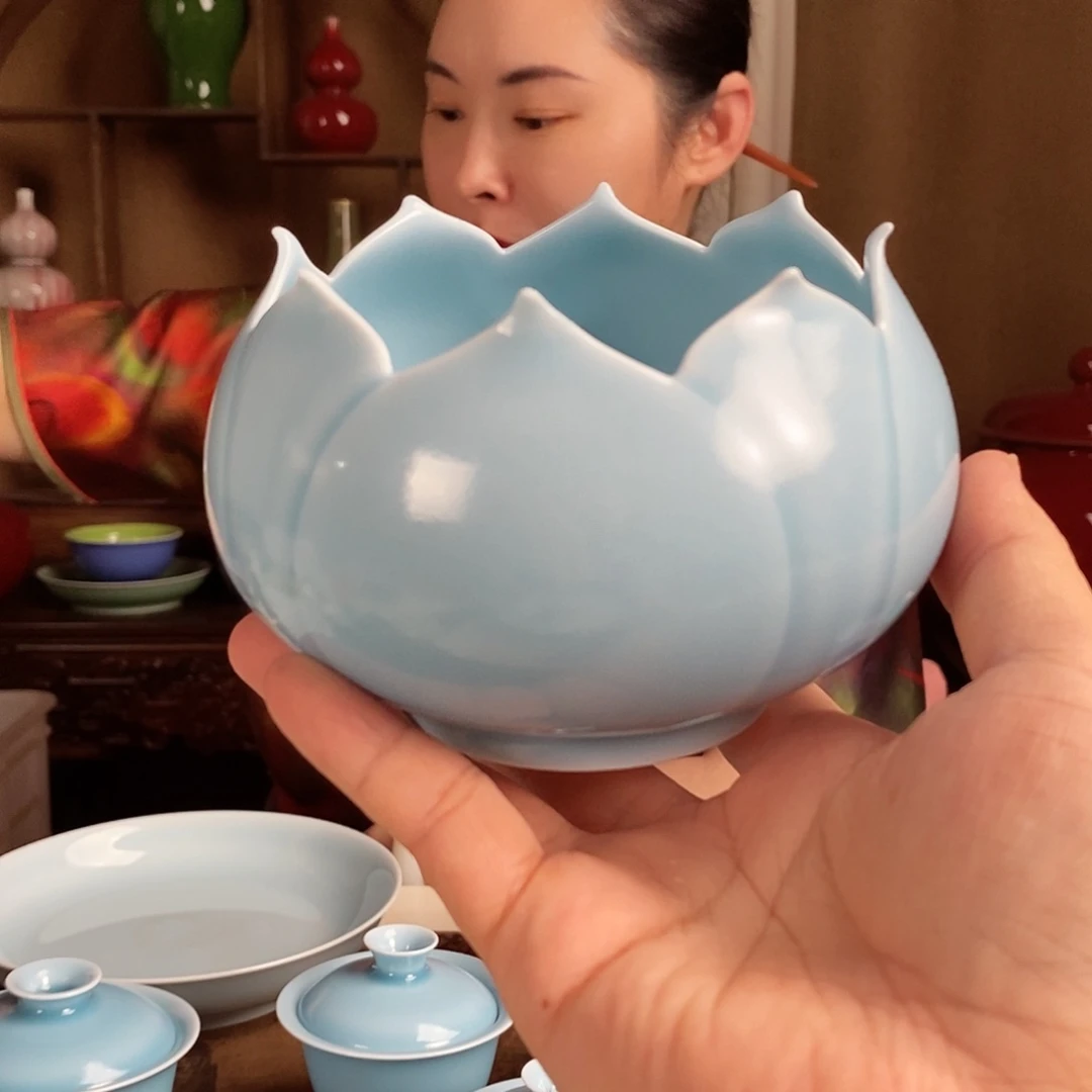 优品汝窑兰陶瓷荷花茶洗想*称