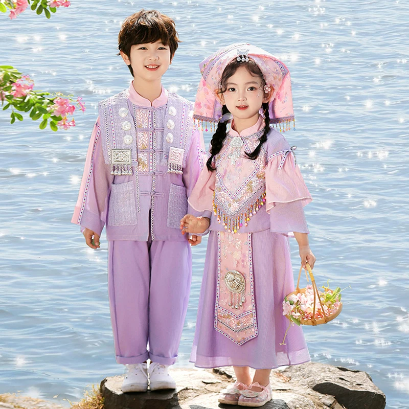 广西壮族三月三少数民族服装儿童合唱演出服男女童朗诵表演舞蹈服