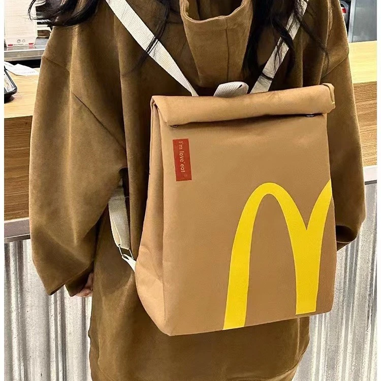 麦当劳背包小众个性单肩斜跨包大小款百搭休闲学生大容量双肩包包