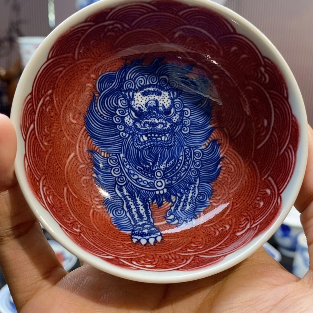 三狮戏绣球普洱杯原矿手绘