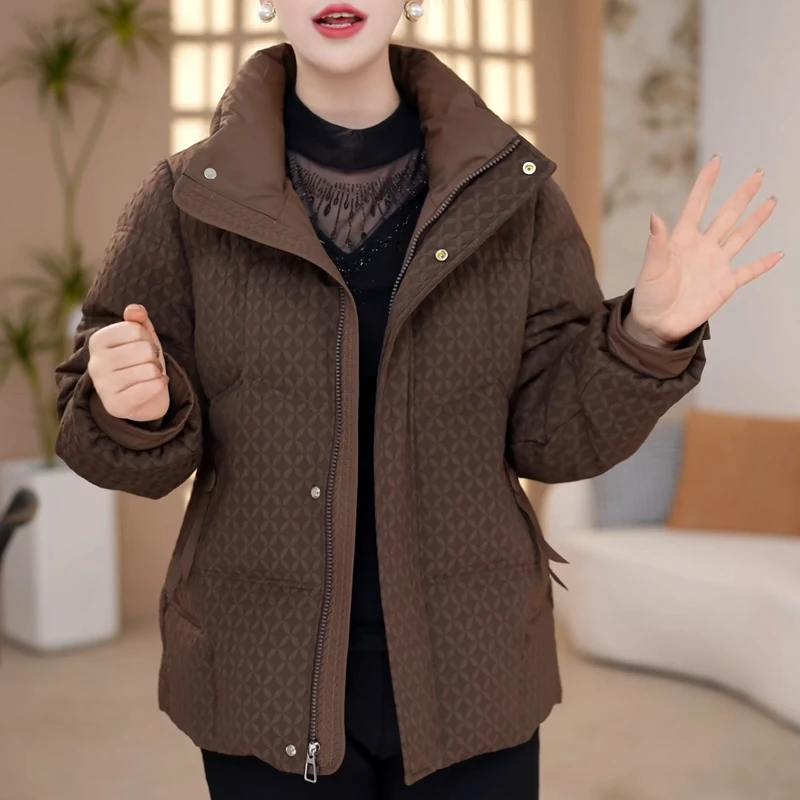 时尚白鸭绒羽绒服外套女2025年冬季新款中老年加厚保暖显瘦妈妈装