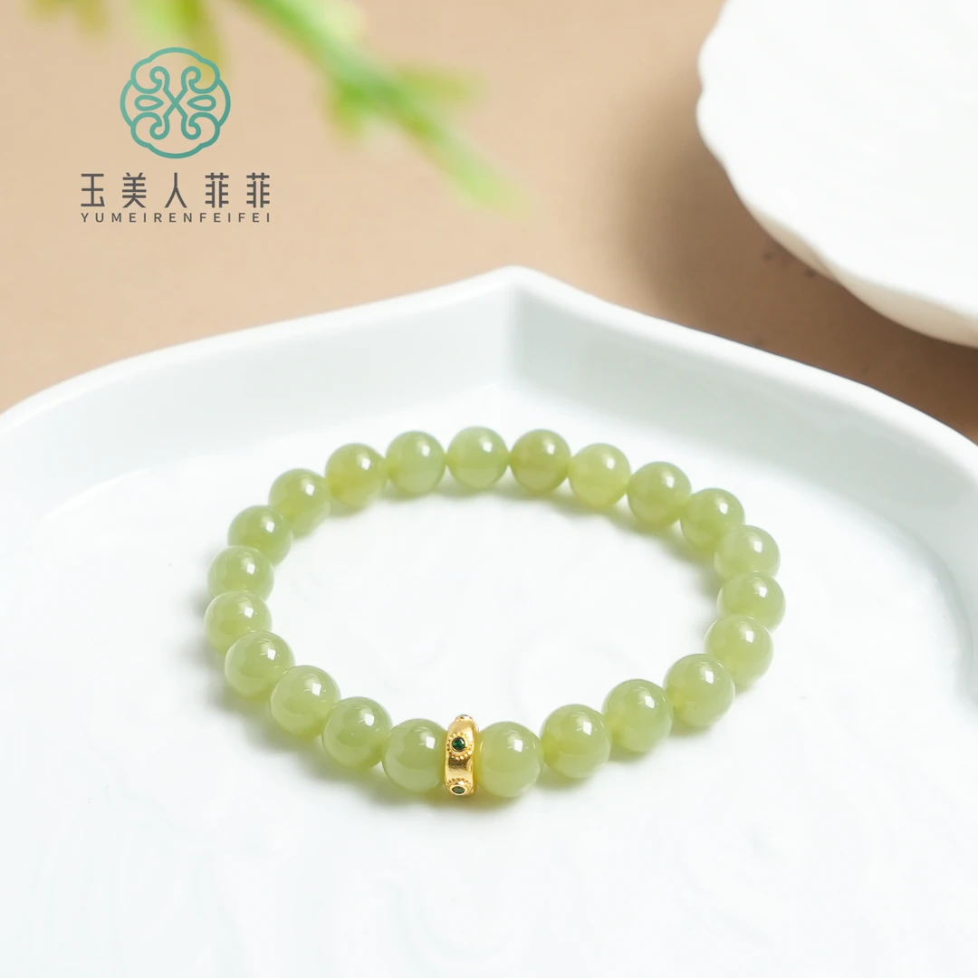 菲菲珠宝好~和田玉单圈圆珠手串约8mm/多样性发一