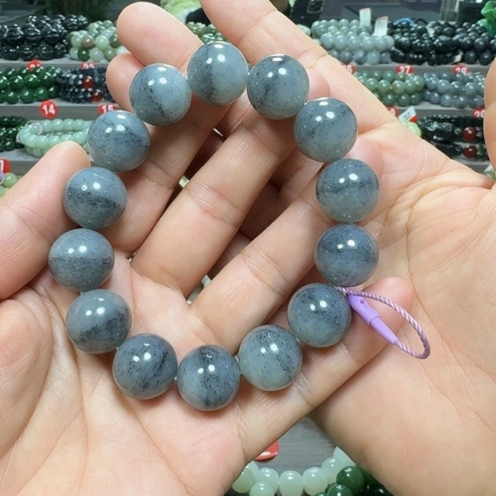 未镶嵌手链和田玉新疆青花点墨聚宝盆卡16