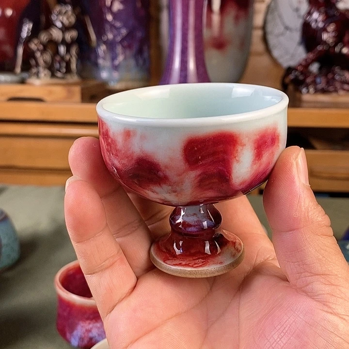 高足杯玉石釉全手工