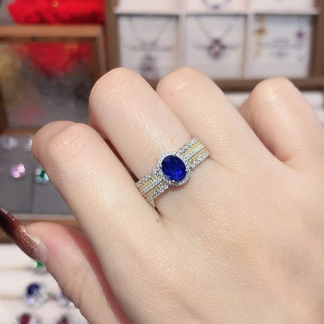 戒指蓝宝石18K金镶嵌0.91ct/天然宝石/七天无理由