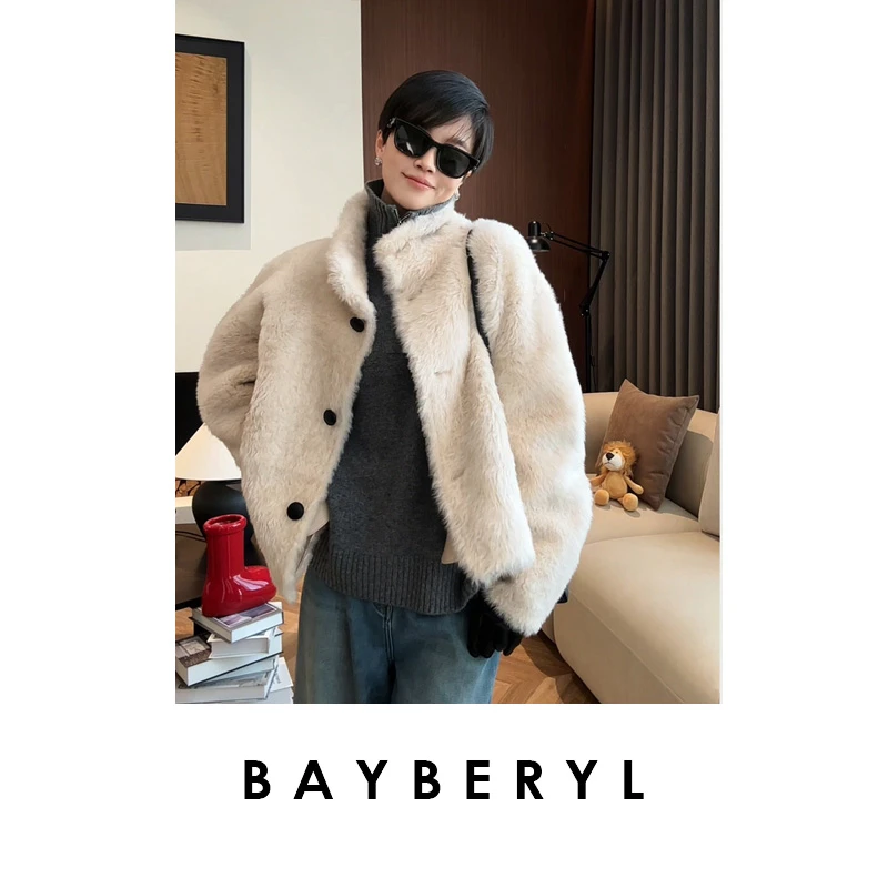 BAYBERYL老贝小米糕*立领单排扣时尚拉贡一体皮衣PY5K2707-12/21