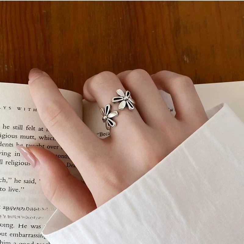 铜合金戒指 【镂月花语】做旧镂空菊花戒指小众轻奢高级感开口可调