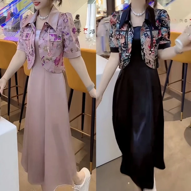 套装女夏季新款盘扣连衣裙两件套女0417888