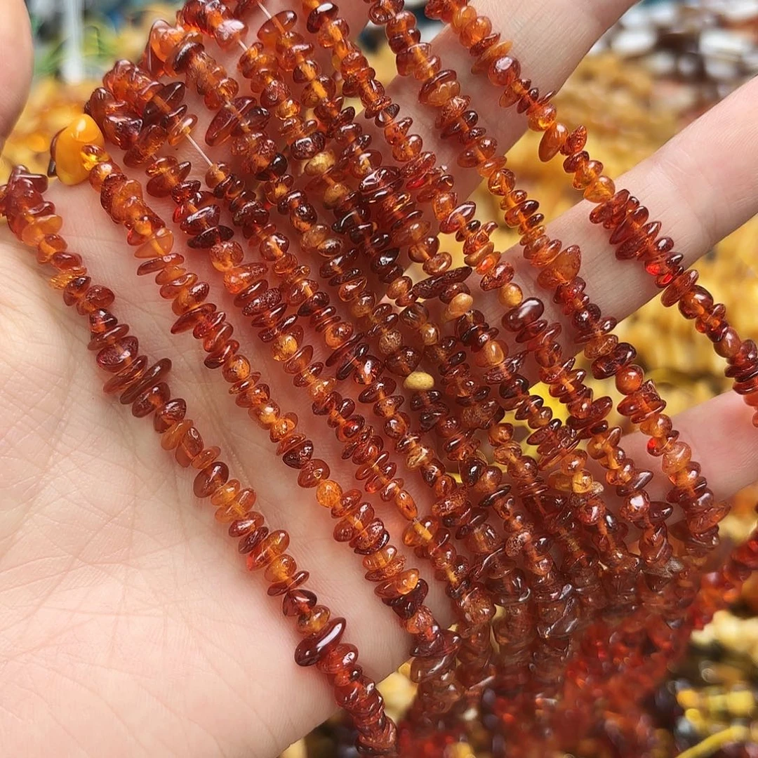 玛瑙/玉髓未镶嵌珠宝半成品4-6琥珀蜜蜡碎石一条长75-80