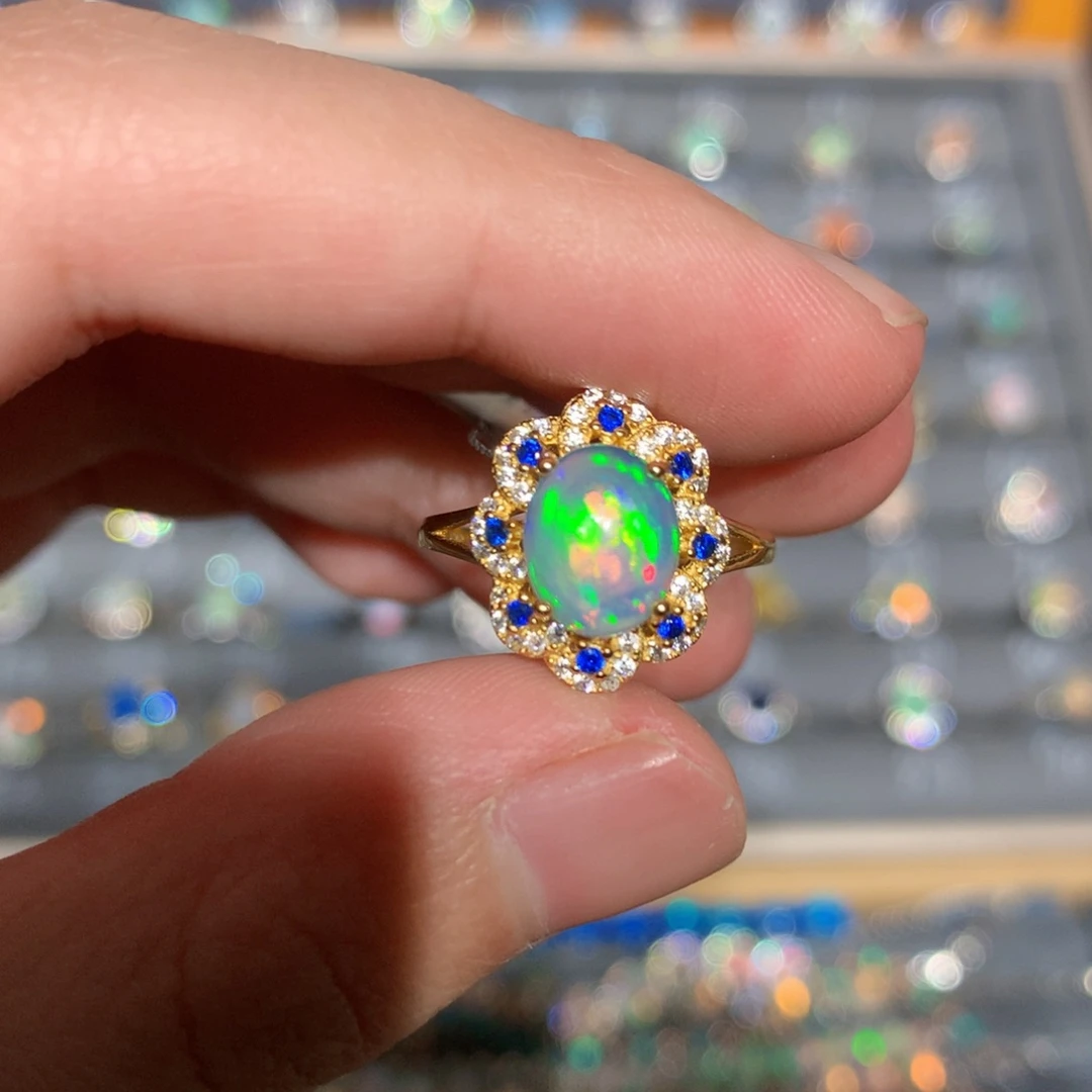 银S925镶嵌欧泊欧泊戒指y