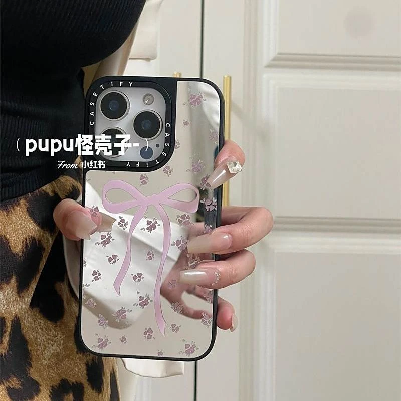 casetify粉色蝴蝶结碎花适用16promax手机壳1514简约13防摔12/11