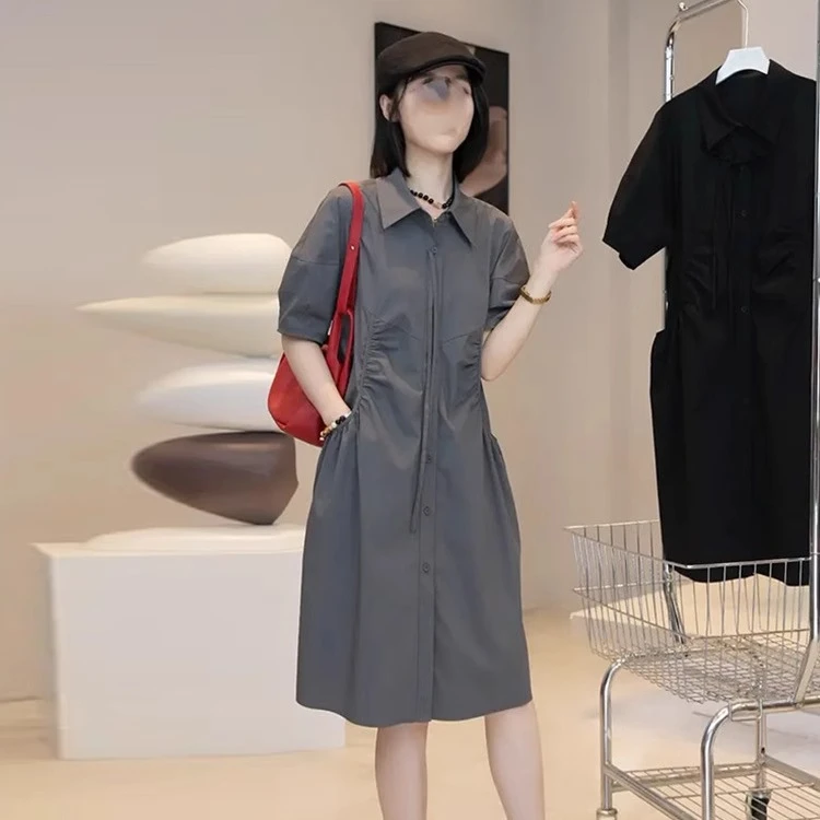 高级感Polo领衬衫连衣裙女夏季2025新款宽松遮肉韩系气质中长裙子