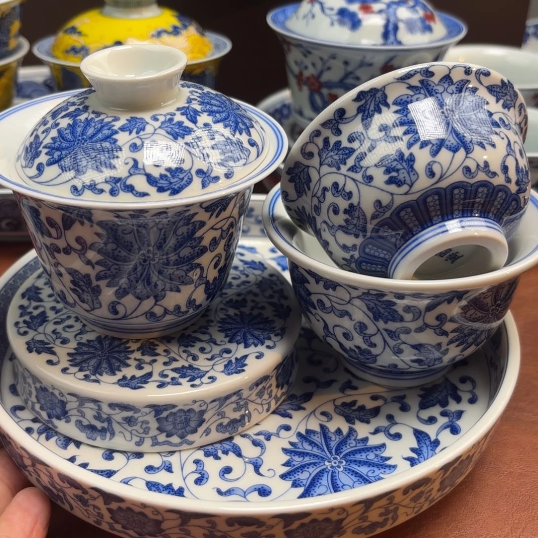 盖碗古器堂缠枝莲五件套景德镇发货