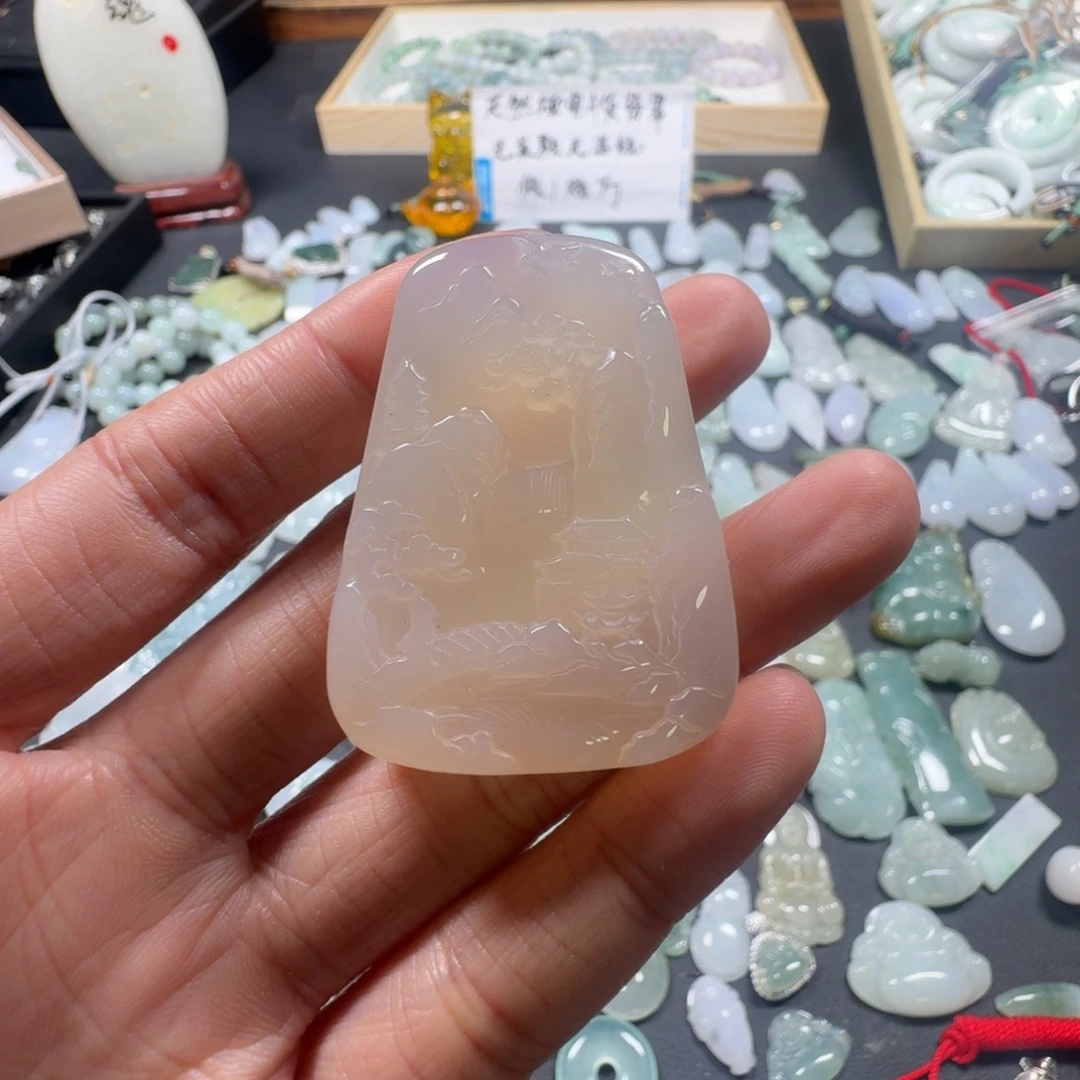 大****玛瑙/玉髓未镶嵌吊坠(赠链)山水牌吊坠