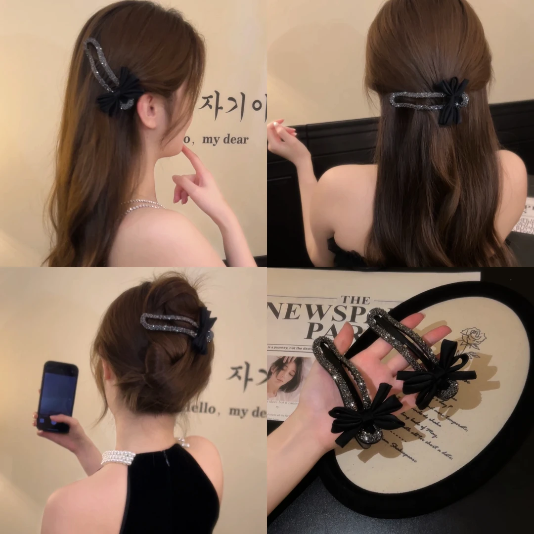 韩国东大门碎钻蝴蝶结抓夹高级感后脑勺盘发鸭嘴夹大抓夹