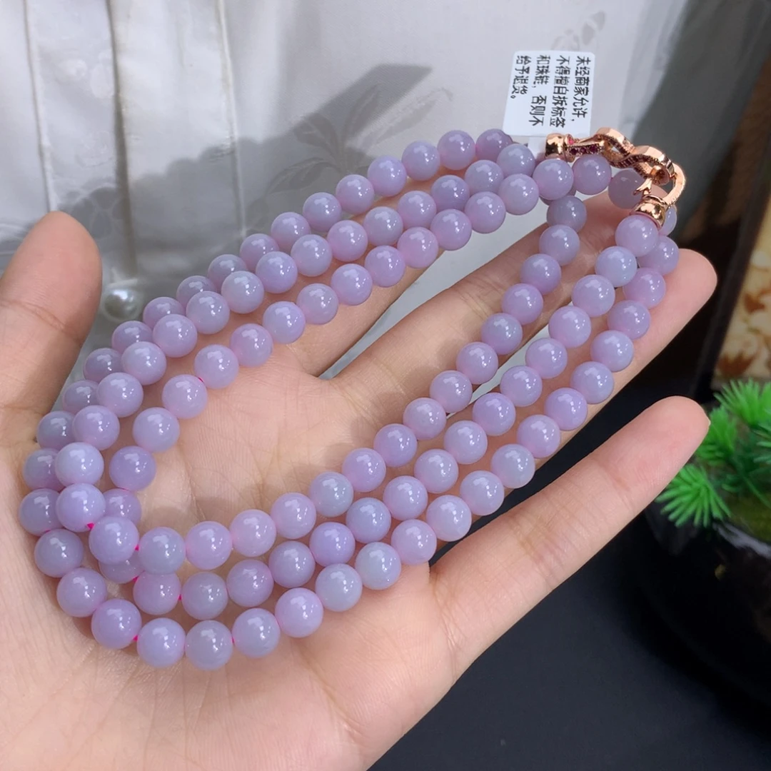 翡翠未镶嵌手串卡6.7细润粉紫底