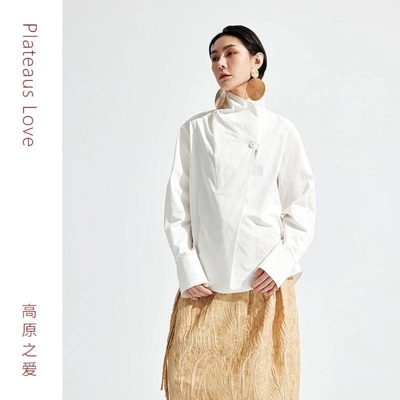 白色简约百搭极简中式小立领衬衫女-G20A7206