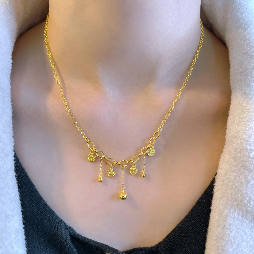 5G工艺足金999时尚百搭款滴流平安喜乐套链