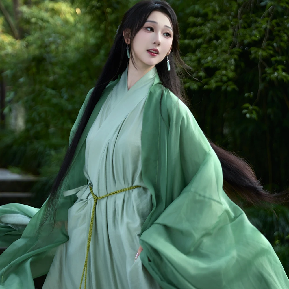 又见青山【竹影】绿色清冷感汉服大袖衫飘逸原创清冷氛围古风