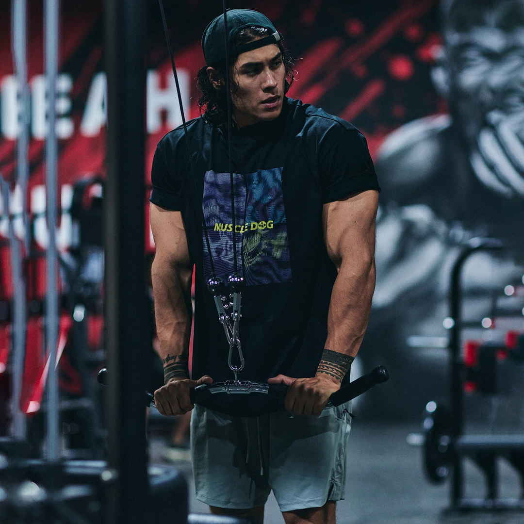 肌肉狗 短袖T恤男潮牌美式圆领宽松波普休闲运动打底衫训练健身衣