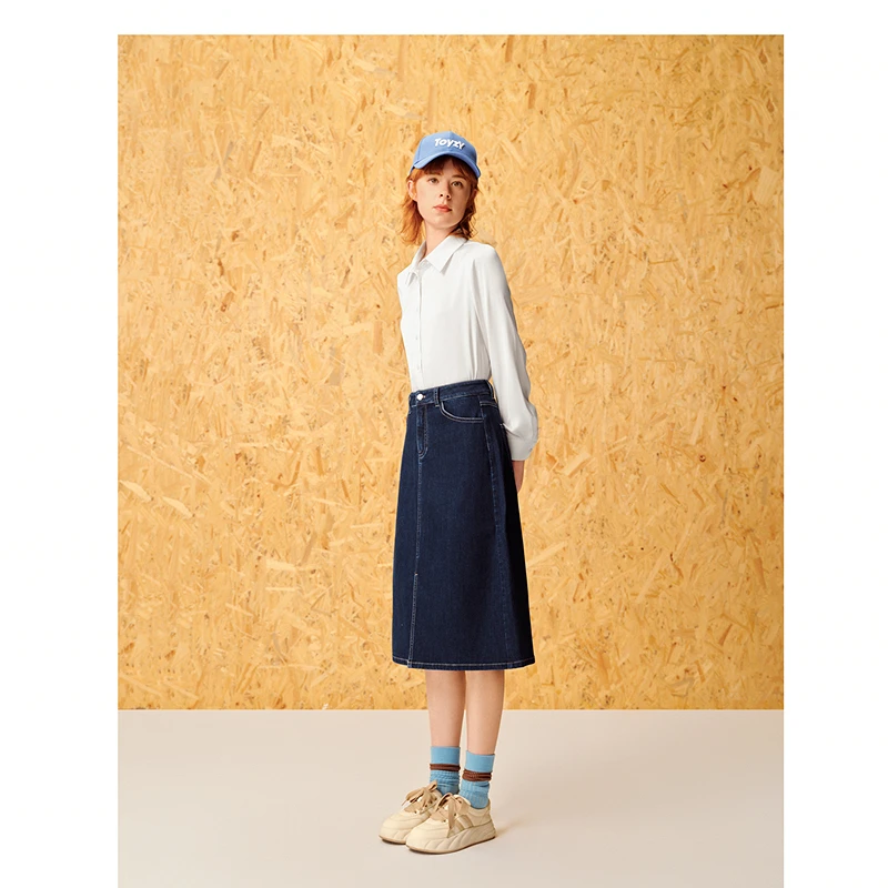 ToyzY24夏新款复古深蓝中长直筒开叉牛仔半裙ZC34250060