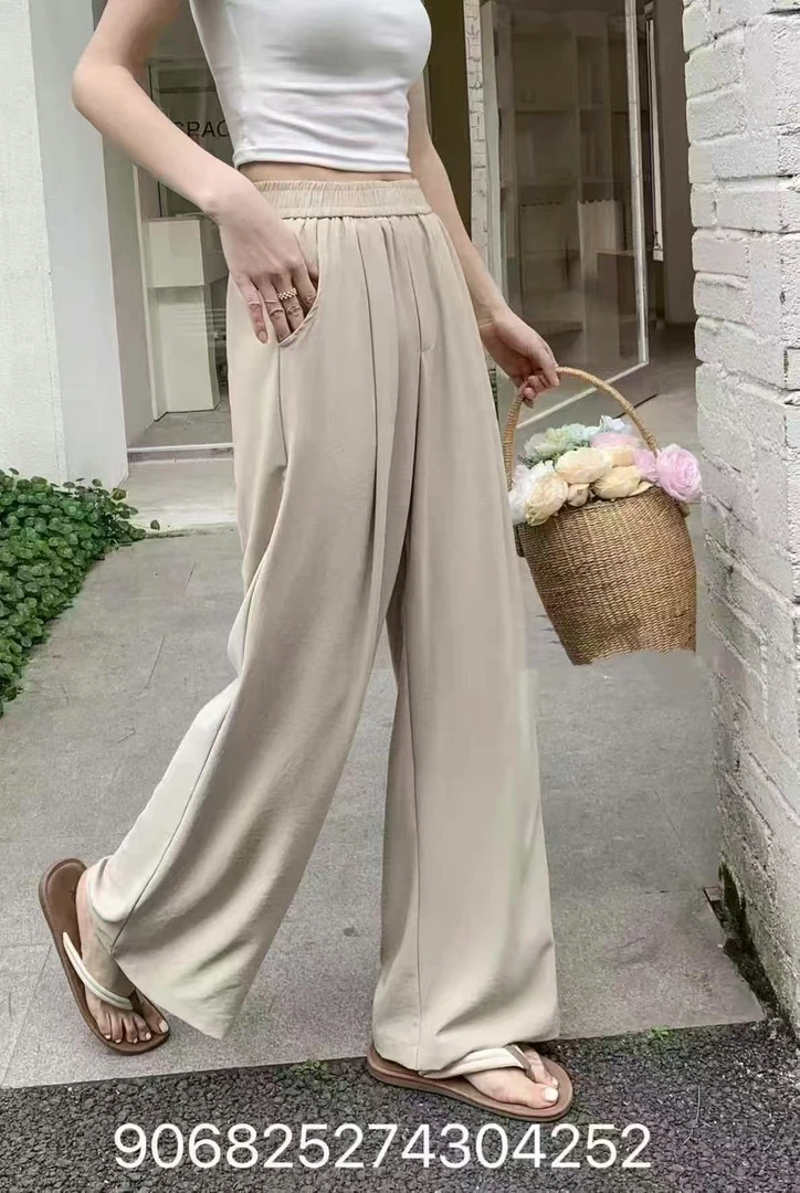 【婷姐家】9068欧货高腰冰丝慵懒风拖地裤