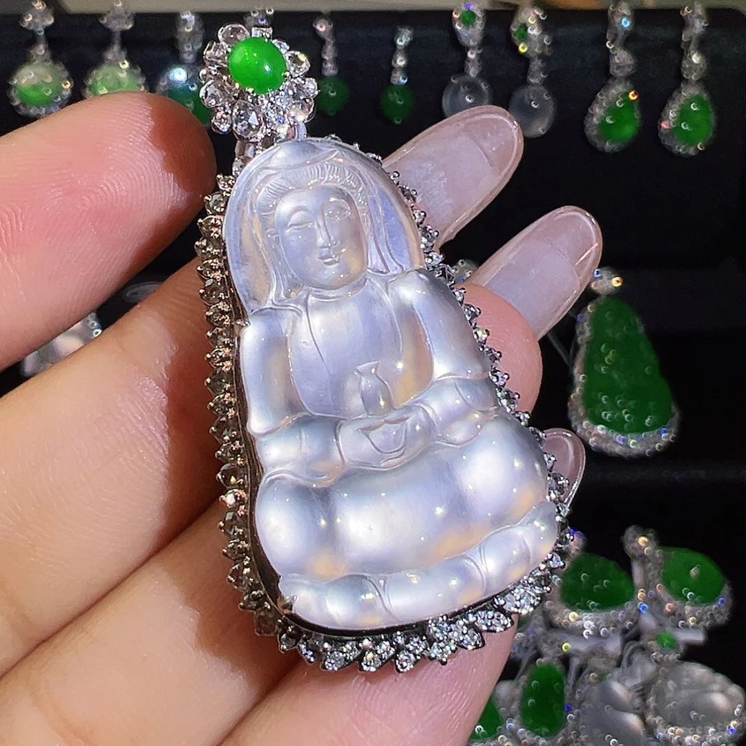 翡翠18K金镶嵌吊坠(不含链)翡翠