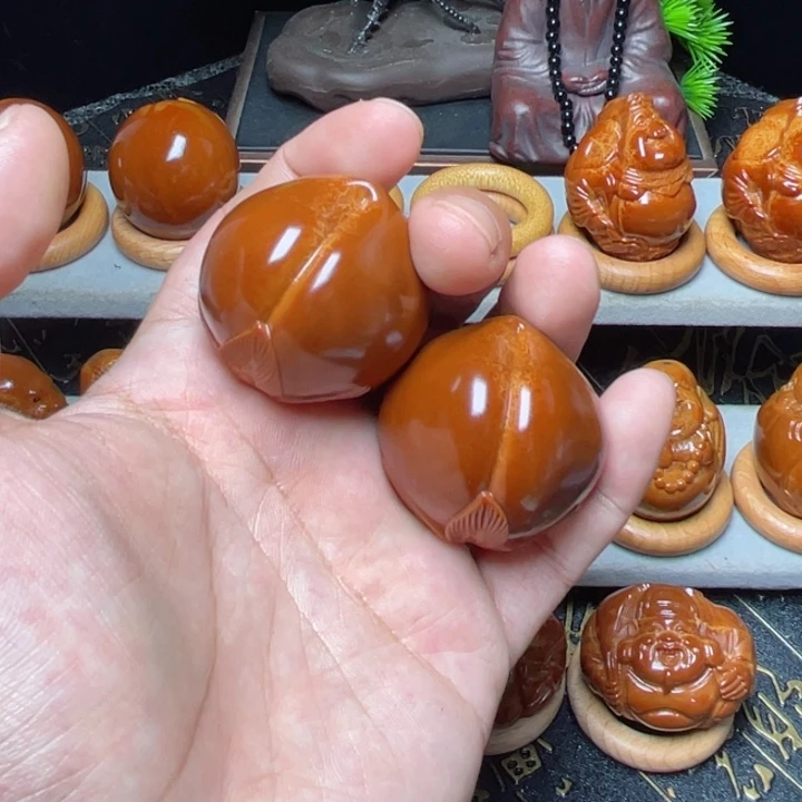 把件橄榄核寿桃手球3.5