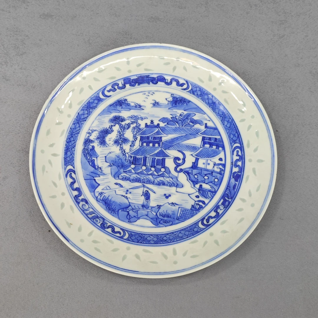 青花玲珑山水舟船盘6030039
