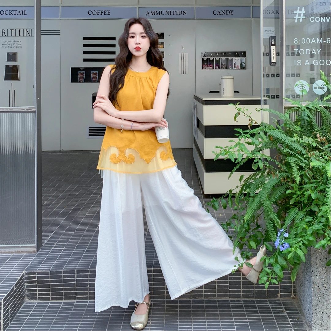 夏日小清新浪漫巨好看独特背心套装女2025年夏季新款阔腿裤两件套