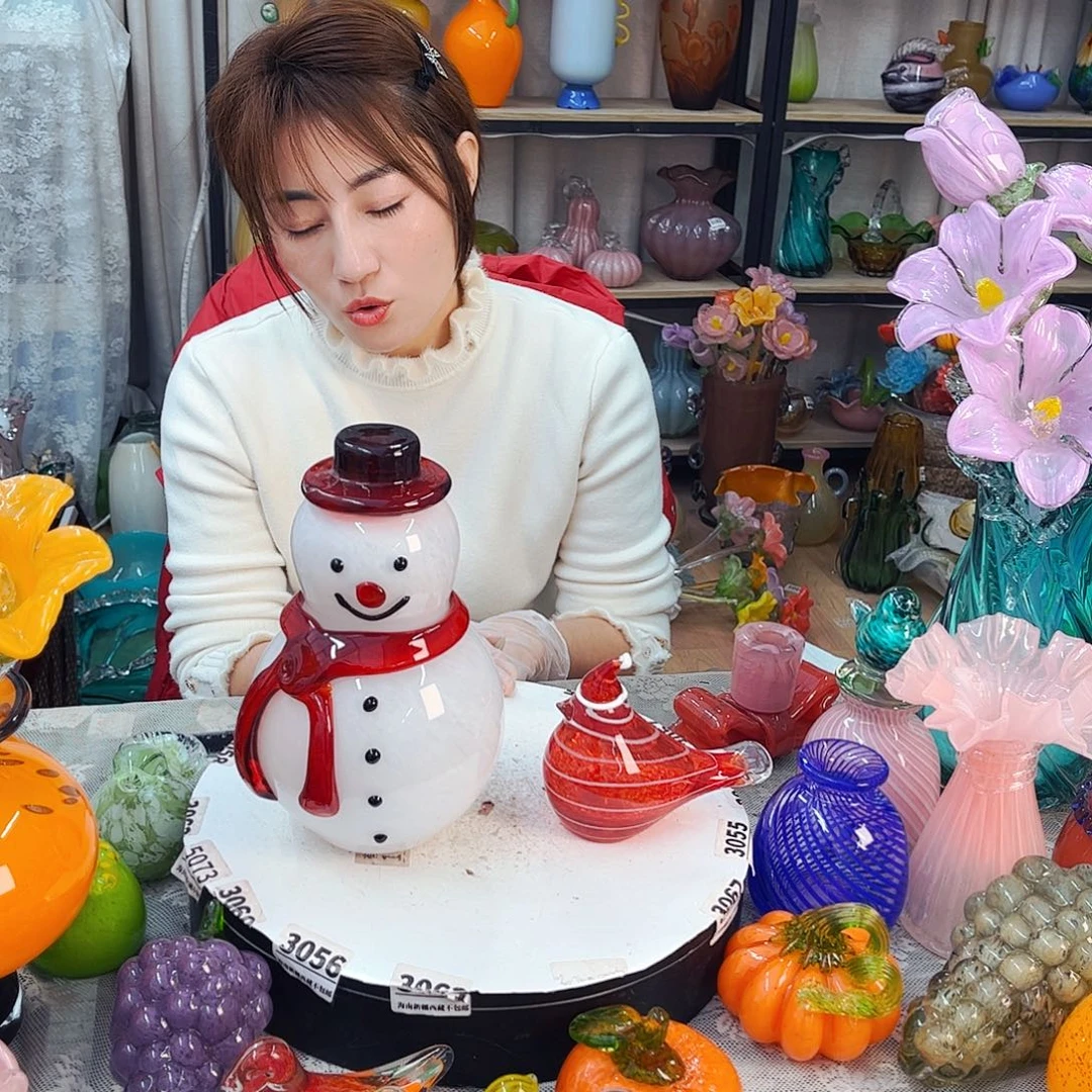 雪人和圣诞鸟福利家悦琉璃工艺品