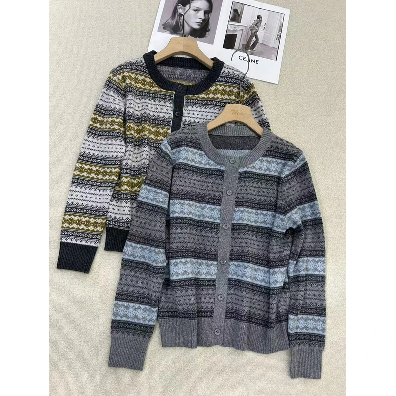 9412-3402 圆领毛衣小香风撞色百搭针织衫开衫