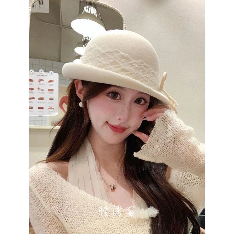 法式复古赫本风蝴蝶结千金帽女秋冬氛围感气质百搭礼帽显脸小