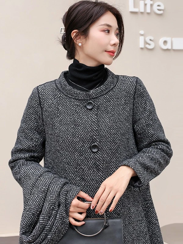 毛呢外套女宽松加棉加厚2025新款秋冬茧型中长款羊毛呢大衣小个子