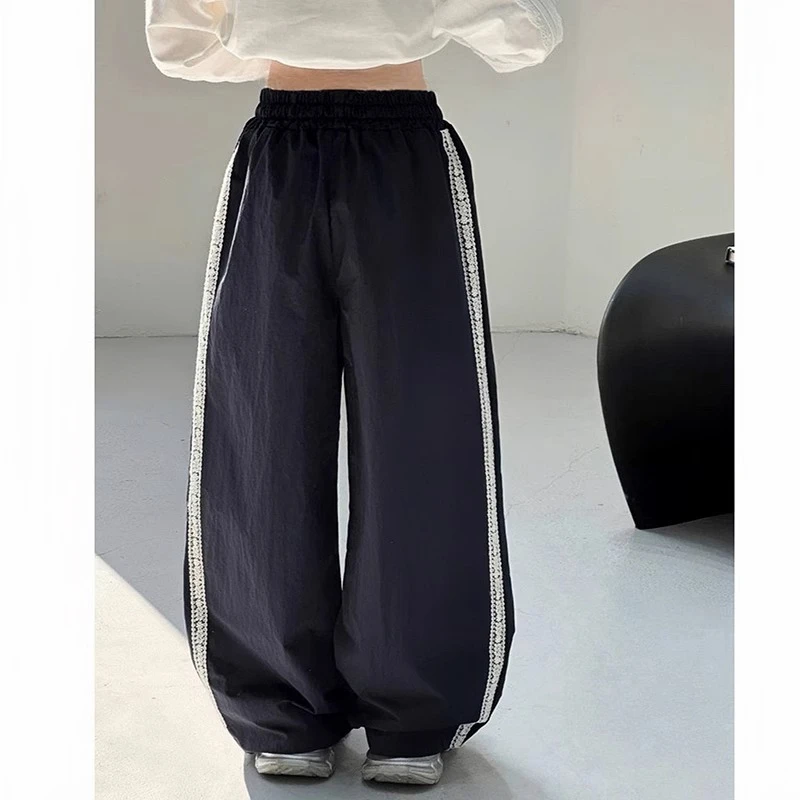 女童裤子春秋2025新款儿童百搭花边休闲裤春装女孩洋气宽松阔腿裤