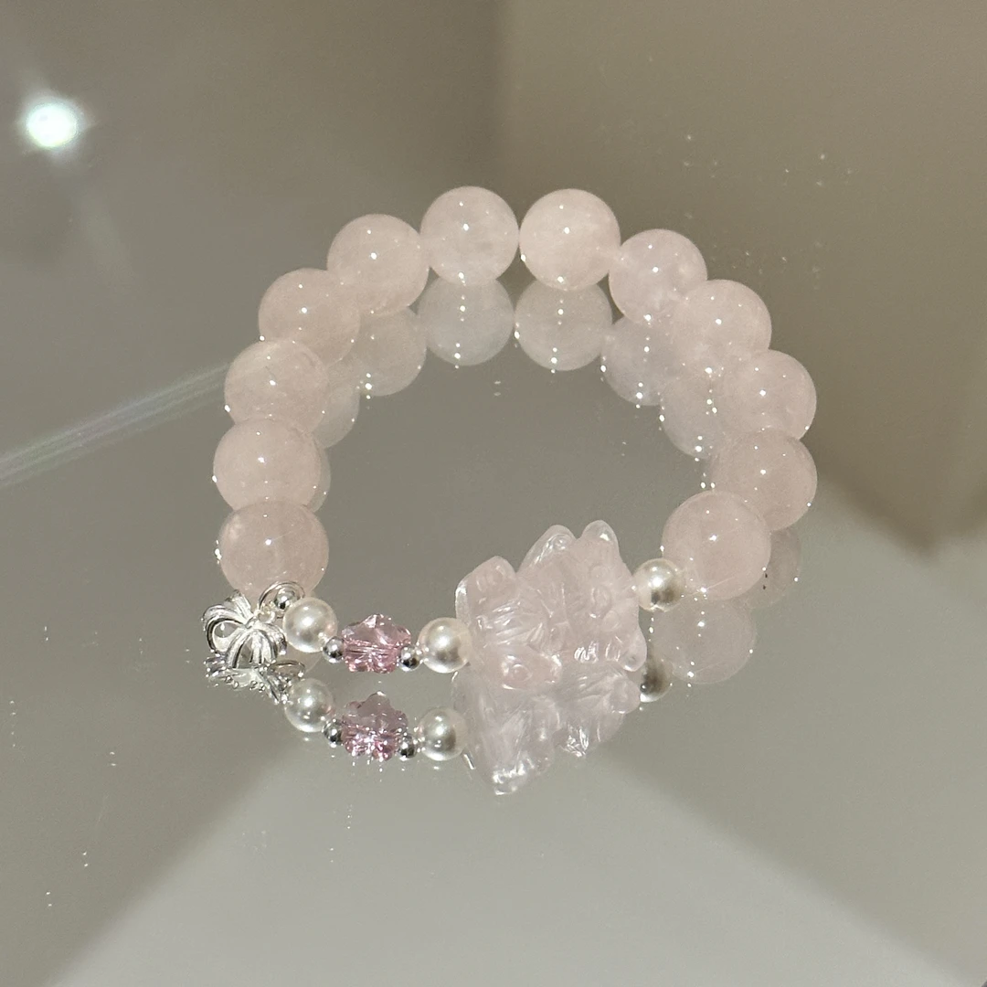 SG1772-［蝴蝶结毛绒熊］粉水晶s925可爱卡通手串均有瑕多样发