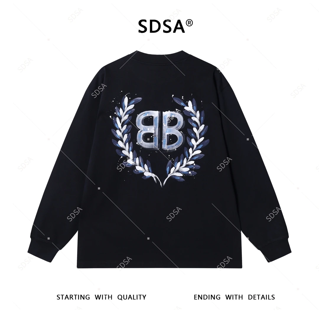 SDSA男士秋冬新款轻奢痞帅男装撞色手绘字母印花圆领卫衣套头宽松