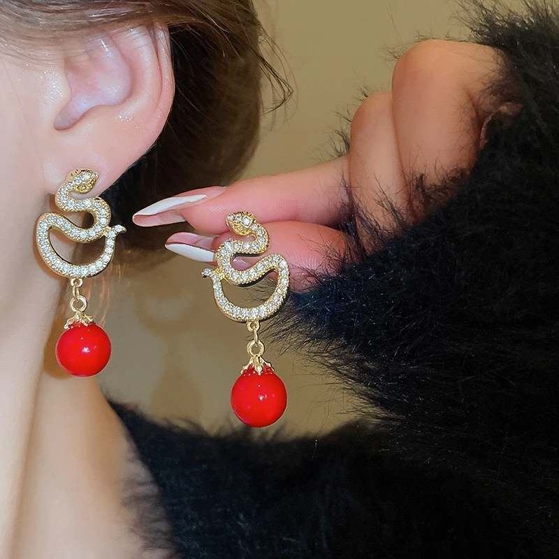 合金锆石耳饰 【925银针】2025新年款 银针生肖蛇形耳环