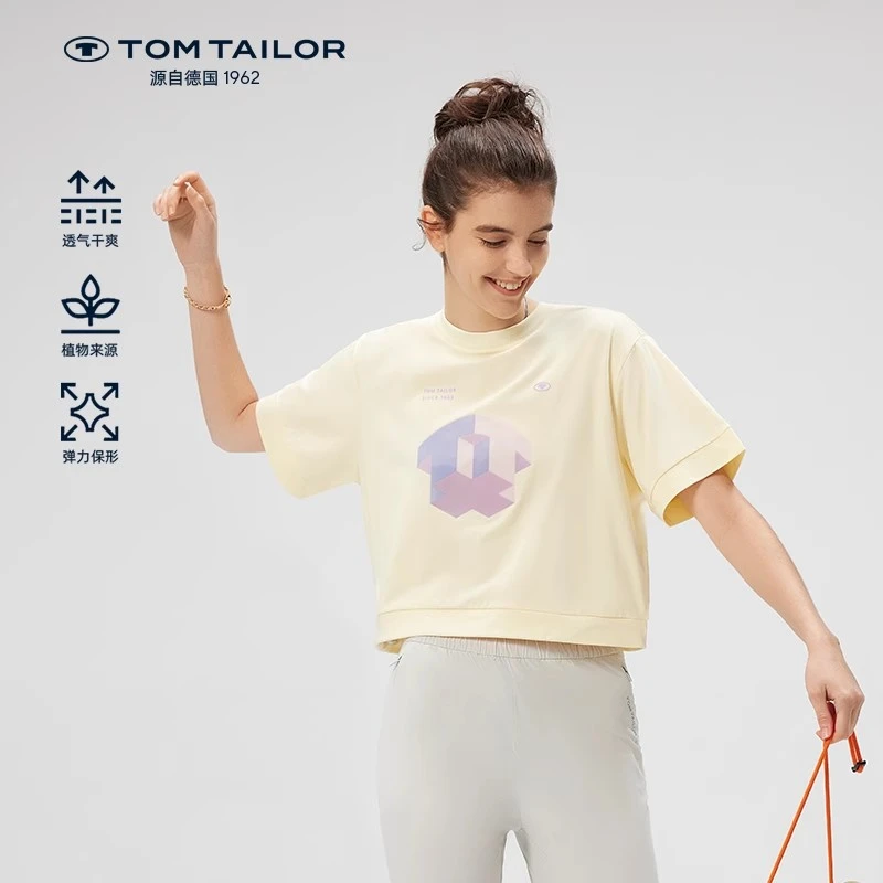 TOM TAILOR德国短款运动t恤女士休闲短袖夏季宽松透气TTTSB277T