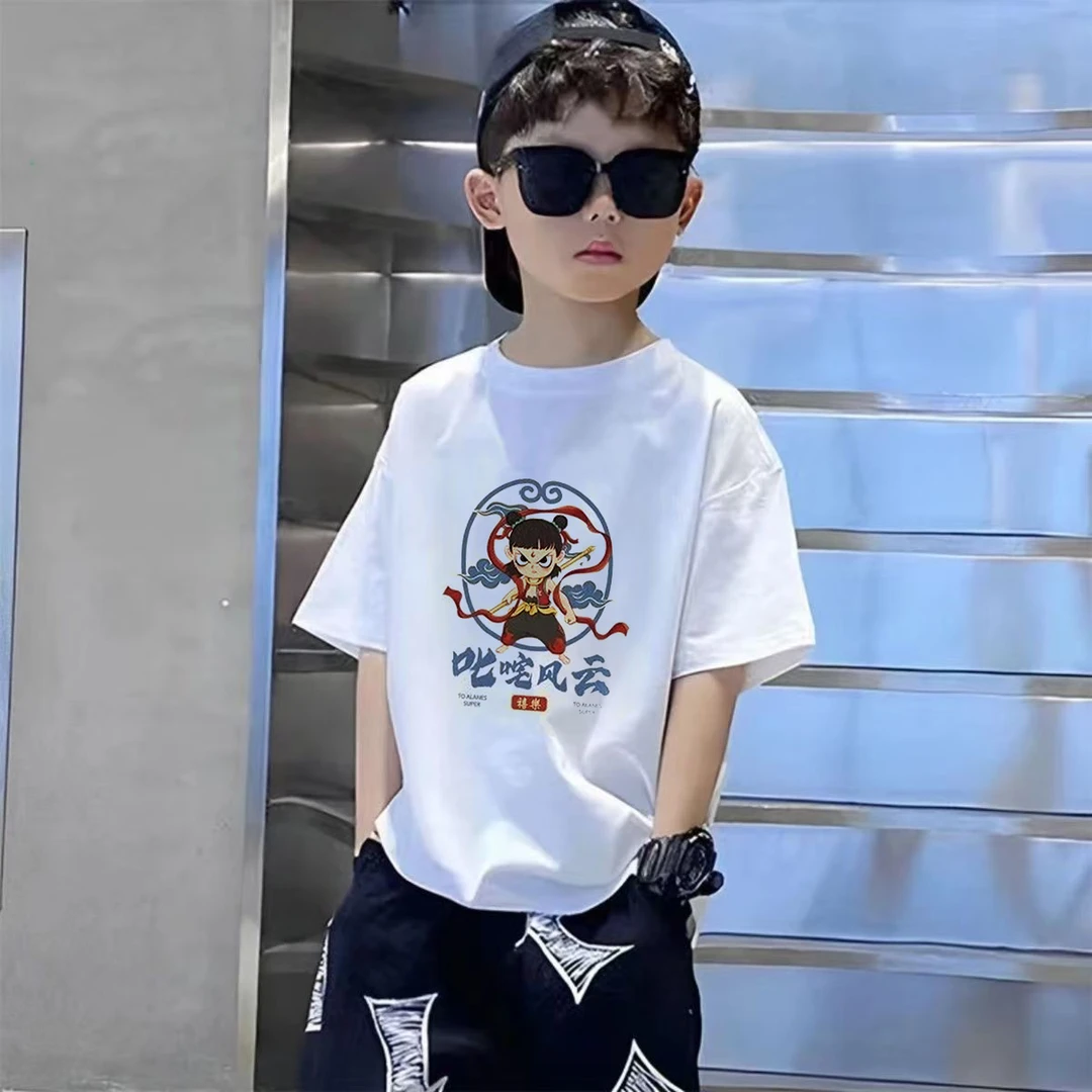 哪吒夏季儿童T恤男童女童宝宝休闲时尚舒适潮流中大童夏天半袖