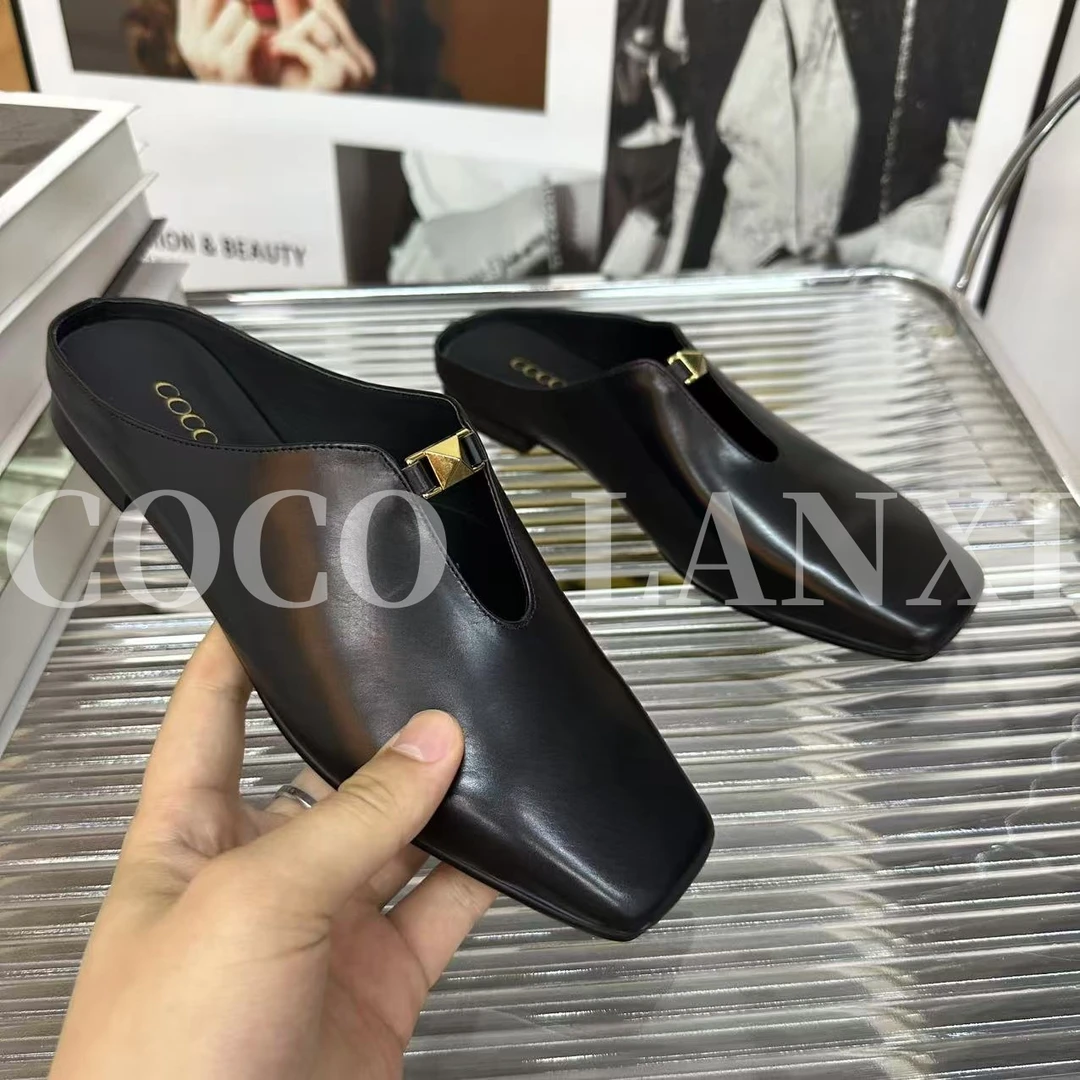 【梦悦】时尚休闲包头拖链圆头百搭舒适气马衔扣穆勒拖25TX247LX